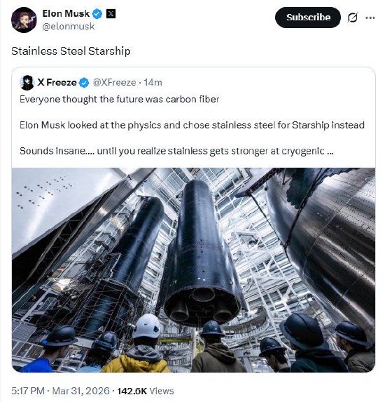 马斯克为何选择不锈钢造星舰